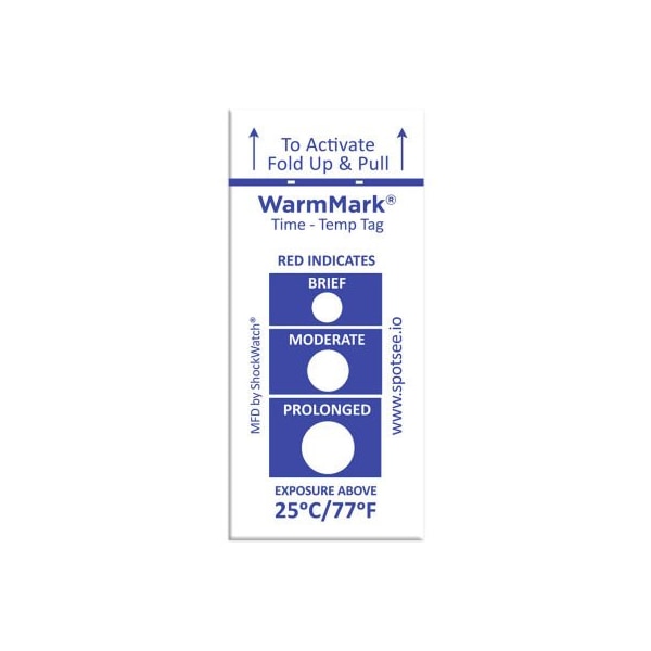 Shockwatch SpotSee WarmMark Time Temperature Indicators, 25 Degrees C/77 Degrees F, 100/Box WM 25/77 - main